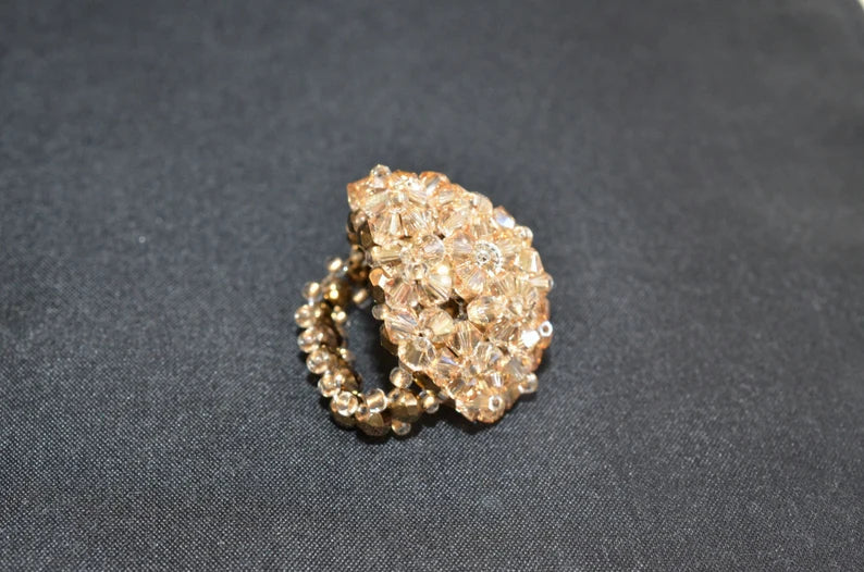 Crystal ring, ball, crystal golden shadown, gold