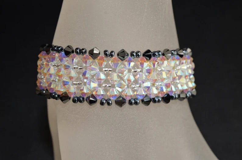 Crystal bracelet, cuff, 2x hematite, ab2x crystal