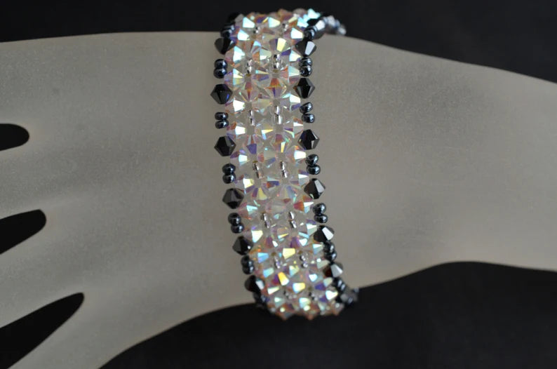 Crystal bracelet, cuff, 2x hematite, ab2x crystal