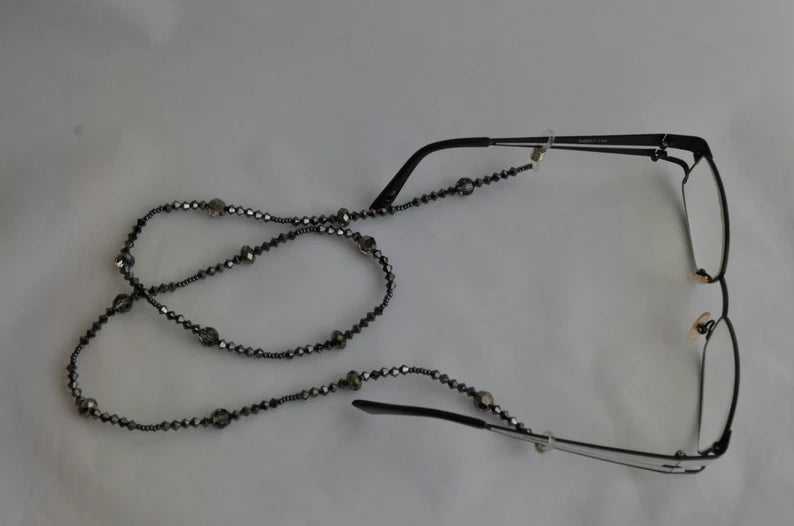 Crystal glasses cord, hematite 2x, crystal silver night