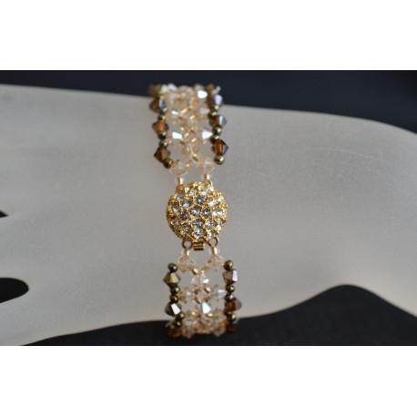 Bracelet cristal Swarovski dentelle golden shadow-bronze ab2x fermoir strass