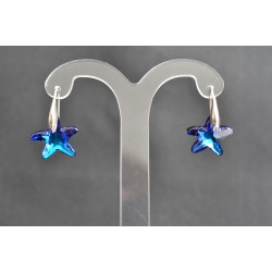 Boucles d'oreille cristal de swarovski et argent 925 étoile de mer bermuda blue 16 mm