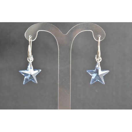 Boucles d'oreille cristal de swarovski et crochet argent 925 étoile light sapphir