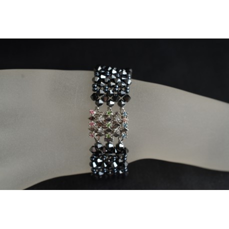 Bracelet cristal de swarovski hématite 2x fermoir strass Swarovski