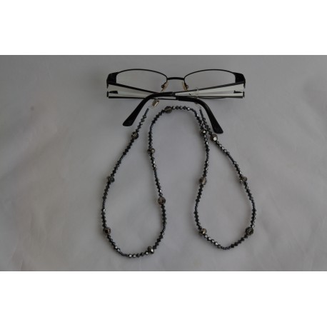 Cordon pour lunettes en crystal de Swarovski hématite 2x et crystal silver night