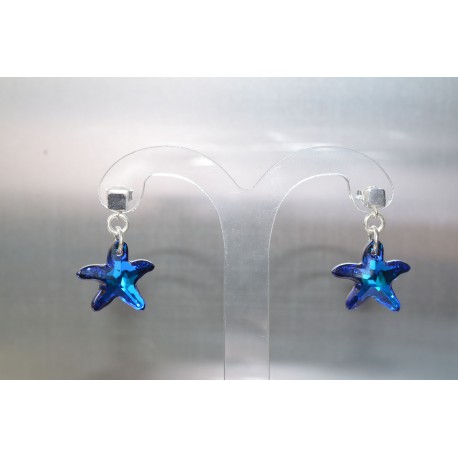 boucles d'oreille cristal de swarovski et argent 925 étoile de mer bermuda blue 