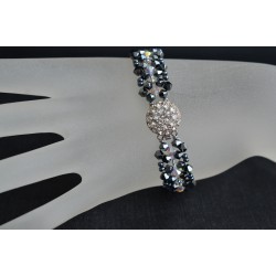 Bracelet manchette cristal Swarovski hématite 2x et crystal ab2x