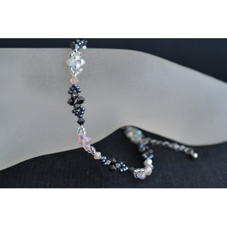 Bracelet de cheville crystal ab2x - hématite 2x blanc et noir