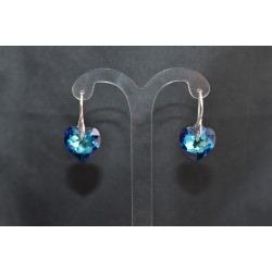 Boucles d'oreilles argent 925, coeur, cristal bermuda blue 