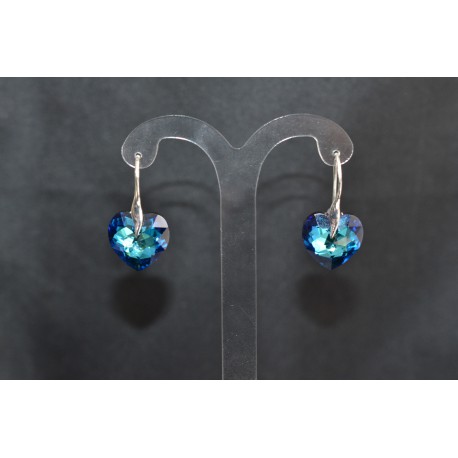Boucles d'oreilles argent 925 et coeur cristal de Swarovski crystal bermuda blue 