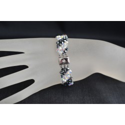 Bracelet cristal Swarovski manchette fuschia ab2x et rosaline ab