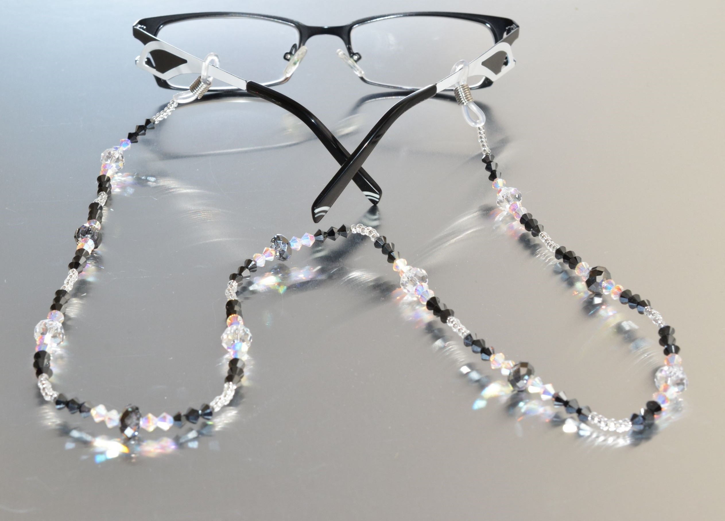 Cordon à lunettes en cristal, hématite 2x, cristal ab2x