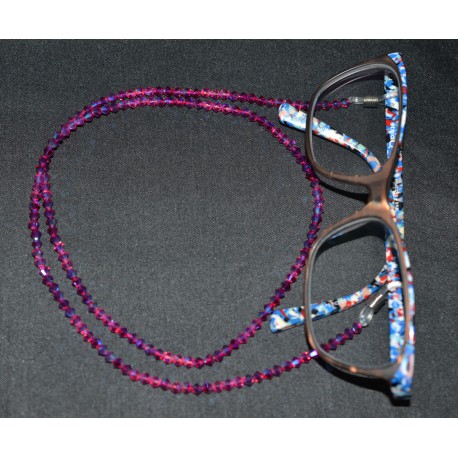 Cordon pour lunettes en crystal de Swarovski ruby ab2x et fuchsia ab2x
