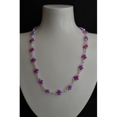 Collier cristal de Swarovski fuschia ab2x rose violet et crystal ab2x blanc