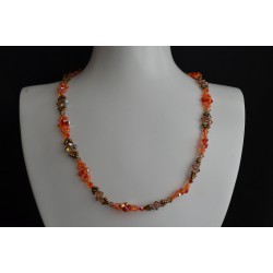 Collier en cristal, fireopal ab, smoked topaz ab