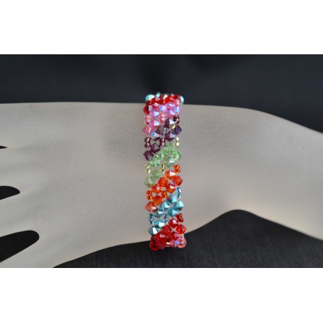 Bracelet cristal Swarovski manchette diagonales multicolore