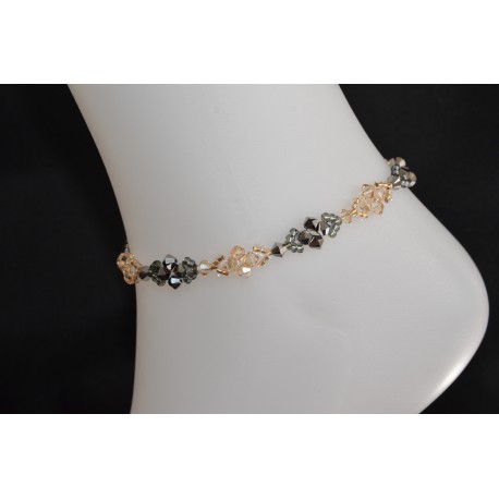 Bracelet de cheville crystal de Swarovski crystal light chrome 2x, crystal golden shadow-doré et argent