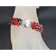 Bracelet cristal Swarovski manchette fines diagonales hématite 2x, siam satin - rouge et noir