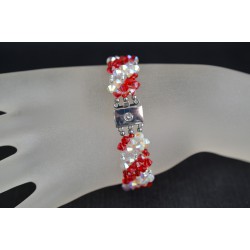 Bracelet cristal Swarovski manchette fines diagonales crystal ab2x, light siam ab - rouge et blanc