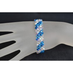 Bracelet cristal, manchette, cristal ab2x, capri blue ab2x, bleu et blanc