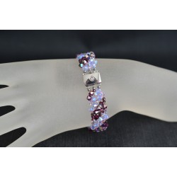 Bracelet cristal Swarovski manchette fuchsia électra et violet ab2x - violet et fuchsia électrique