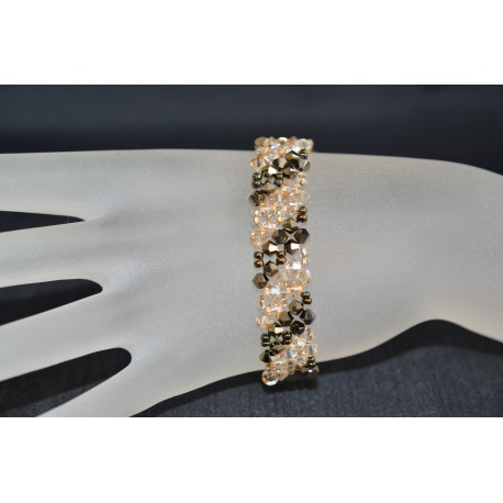 Bracelet cristal Swarovski manchette cristal metallic gold 2x et crystal golden shadow