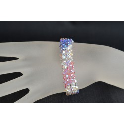 Bracelet cristal Swarovski manchette tricolore, crystal ab2x, tanzanite ab2x, rose ab2x
