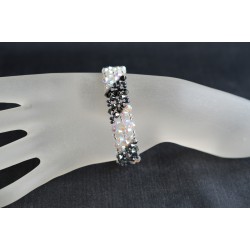 Bracelet cristal Swarovski manchette tricolore, crystal ab2x, hématite 2x, light chrome 2x
