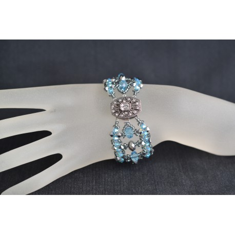 Bracelet cristal Swarovski "Somptueux" extra large crystal light chrome 2x et aquamarine ab2x