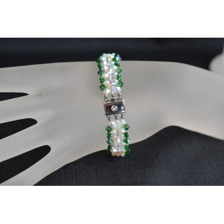 Bracelet cristal Swarovski manchette cristal ab2x et fern green ab
