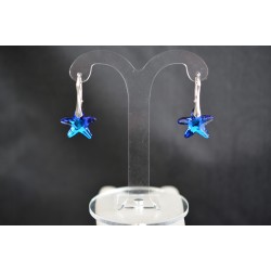 Boucles d'oreilles cristal, argent 925, Etoile de mer, cristal bermuda blue