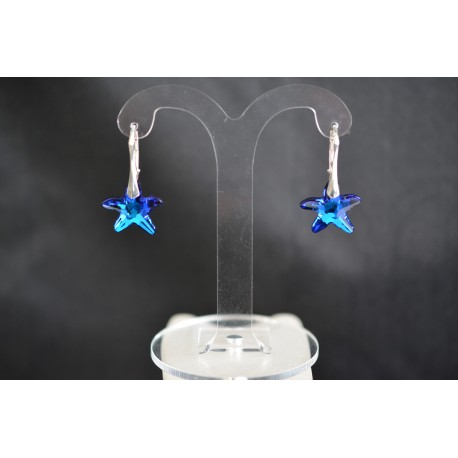 Boucles d'oreilles argent 925 et Etoile de mer Swarovski crystal bermuda blue