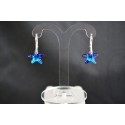 Boucles d'oreilles cristal, argent 925, Etoile de mer, cristal bermuda blue