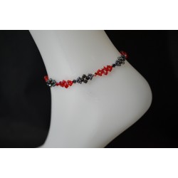 Bracelet de cheville en cristal, light siam, hématite 2x, rouge et noir