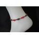 Bracelet de cheville cristal de Swarovski light siam et hématite 2x soit rouge et rouge