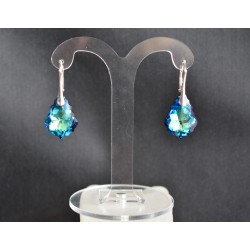Boucles d'oreilles cristal, argent 925, gouttes baroque,  bermuda blue