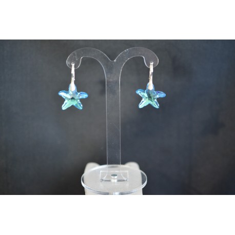 Boucles d'oreilles argent 925 et Etoile de mer aquamarine ab