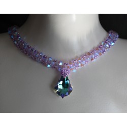 Ras du cou, cristal de Swarovski, femme, violet ab2x, goutte baroque, mode, crystal light vitrail
