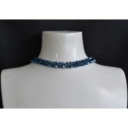 Ras de cou cristal Swarovski, chic, bijou luxe, femme, metallic blue 2x