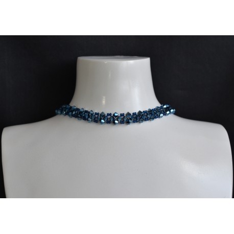 Ras de cou cristal Swarovski, chic, bijou luxe, femme, metallic blue 2x
