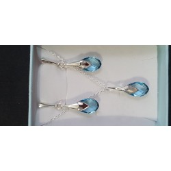 Cristal Swarovski, parure argent 925, Goutte 6565 Metallic Cap Pear, boucles d'oreilles, pendentif, aquamarine