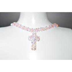 Ras le cou cristal Swarovski croix crystal ab2x-rosaline ab2x