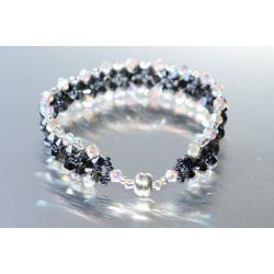 Bracelet en cristal, large manchette hématite 2x, crystal ab2x, fermoir aimanté