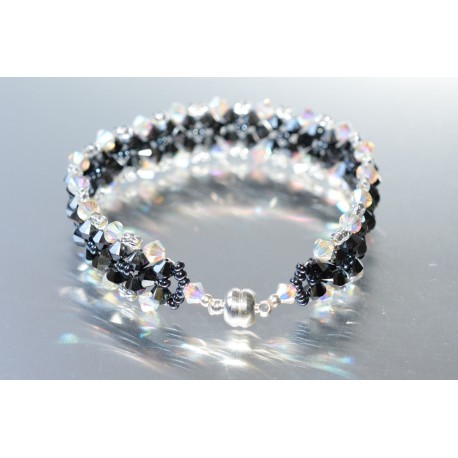 Bracelet cristal Swarovski large manchette hématite 2x et crystal ab2x fermoir aimanté