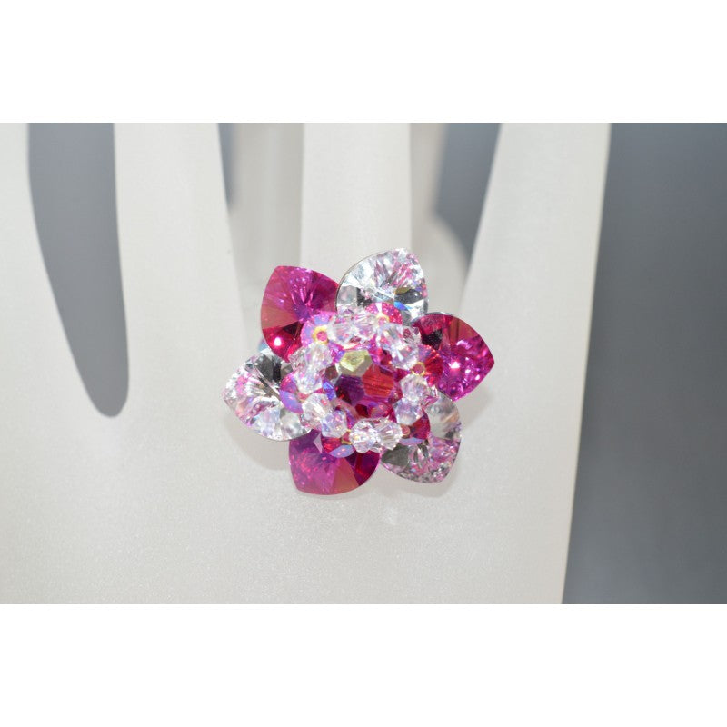 Crystal ring, "Clochette", crystal foiled, fuschia