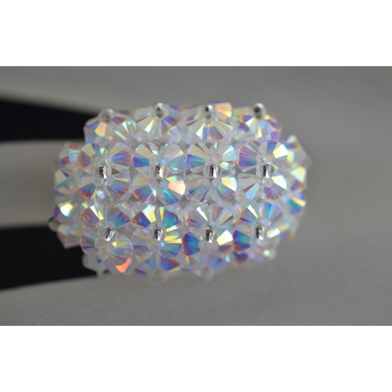 Crystal ring, elongated, crystal ab2x, white