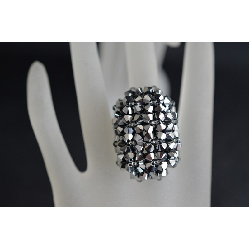 Bague en cristal, allongée, crystal light chrome 2x, argent