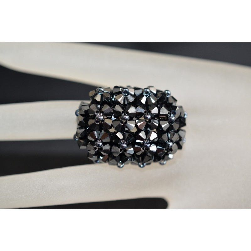 Bague en cristal, allongée, hématite 2x, noire