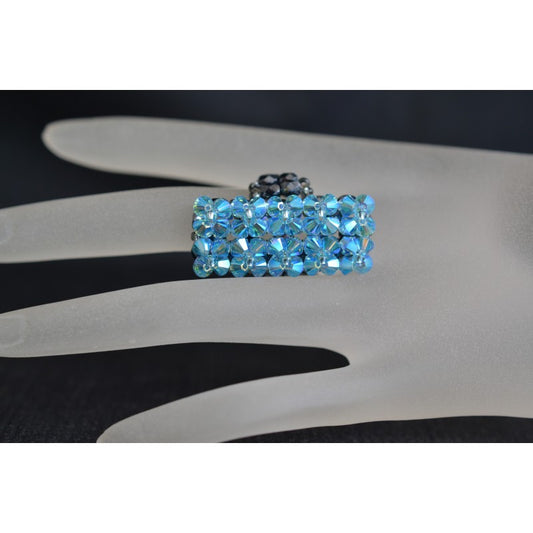 Bague en cristal, bijou femme, bague longue, bague aquamarine ab2x, mode