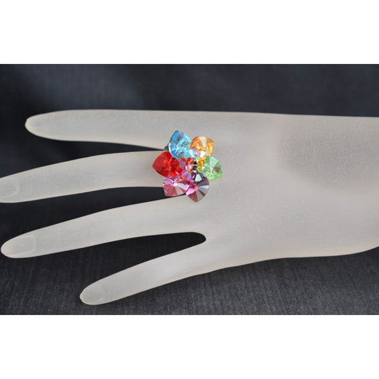 Crystal ring, women's jewelry, flower, luxury accessory, "rainbow"